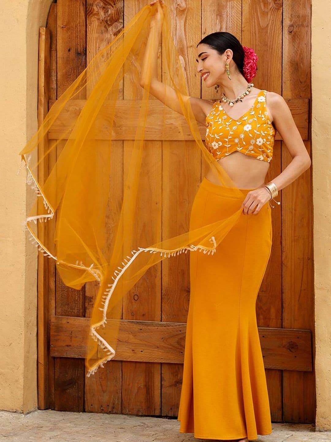 QISSA Embroidered Thread Work Ready to Wear Lehenga & Blouse With Dupatta thumbnail 6