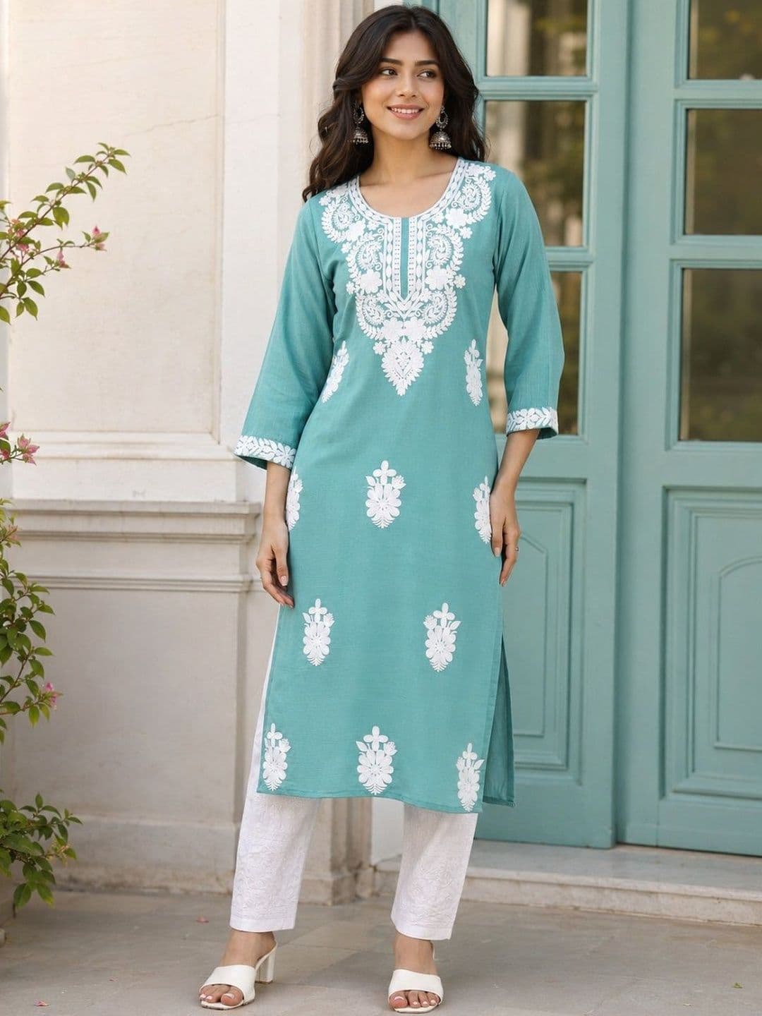 KALINI Women Ethnic Motifs Embroidered Chikankari Kurta - view 1