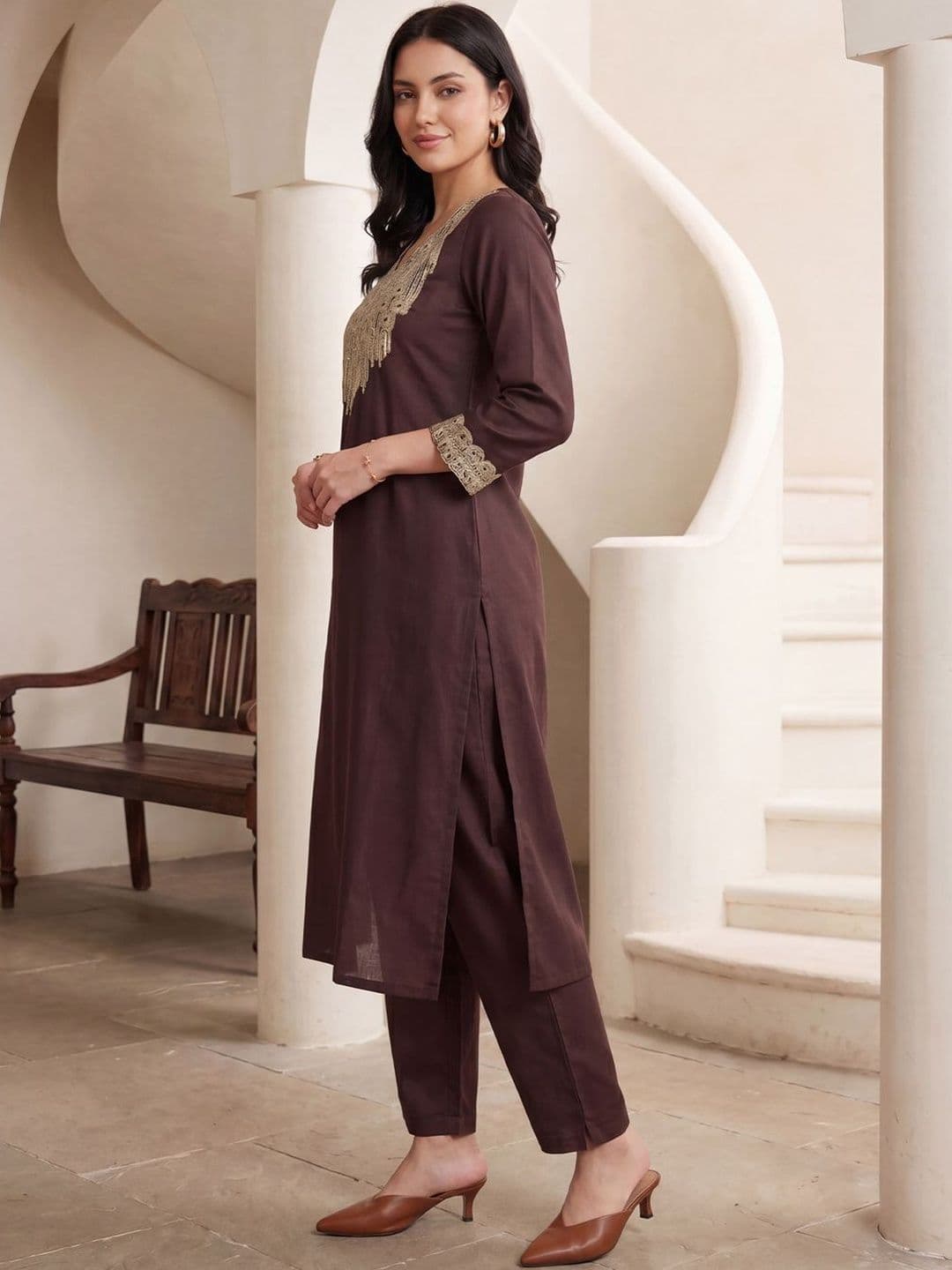 Indo Era Women Embroidered Regular Sequinned Kurta with Trousers thumbnail 2