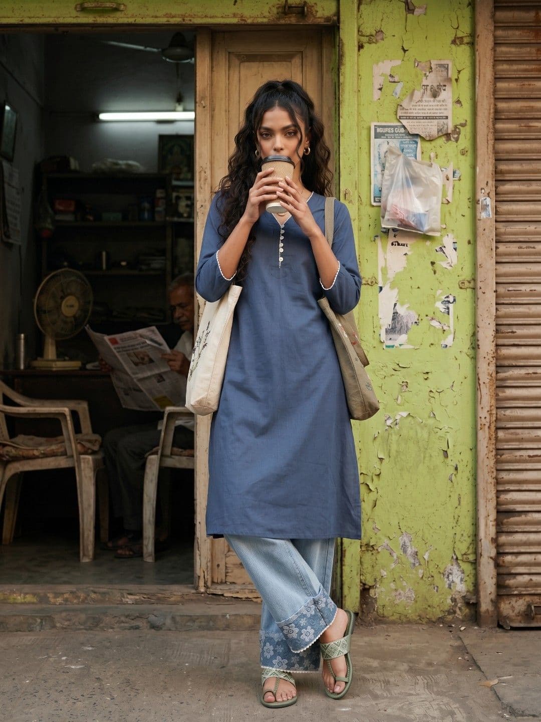 fusion by glitchez Women Pure Cotton A-Line Kurta thumbnail 3
