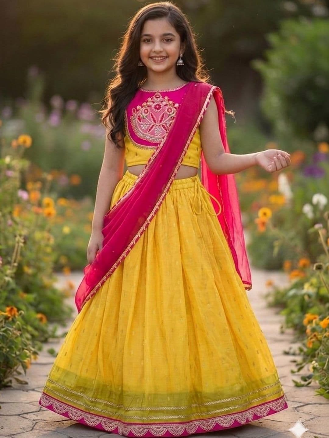 RJ ONLINE Girls Embroidered Tie and Dye Ready to Wear Lehenga & Blouse With Dupatta - view 1