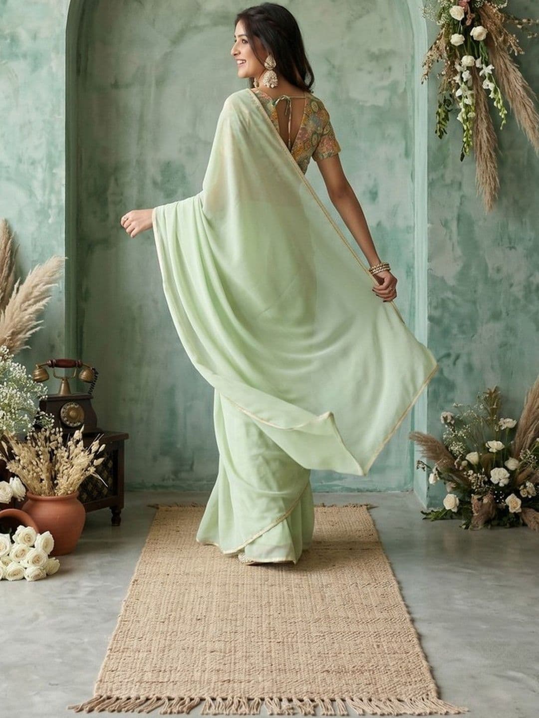 Mitera Embroidered Poly Georgette Saree thumbnail 5