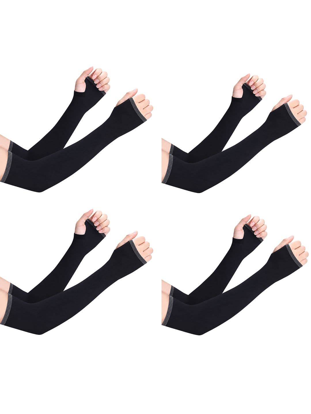 Xjarvis Unisex Pack of 4 Sun Protection Hand Sleeves With Thumb Hole Arm Fingerless Gloves