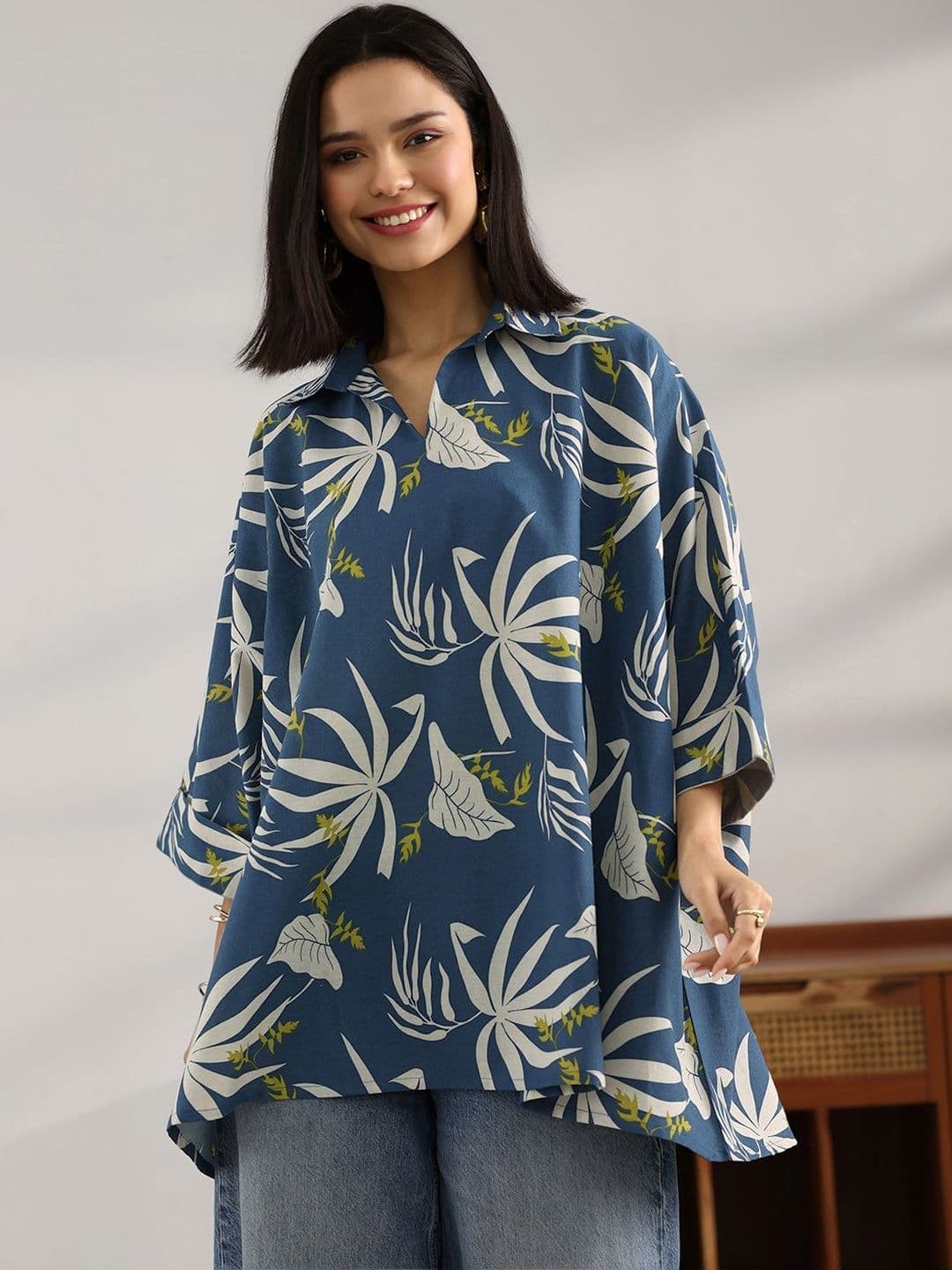Libas Botanical Printed Shirt Collar Kurti thumbnail 5