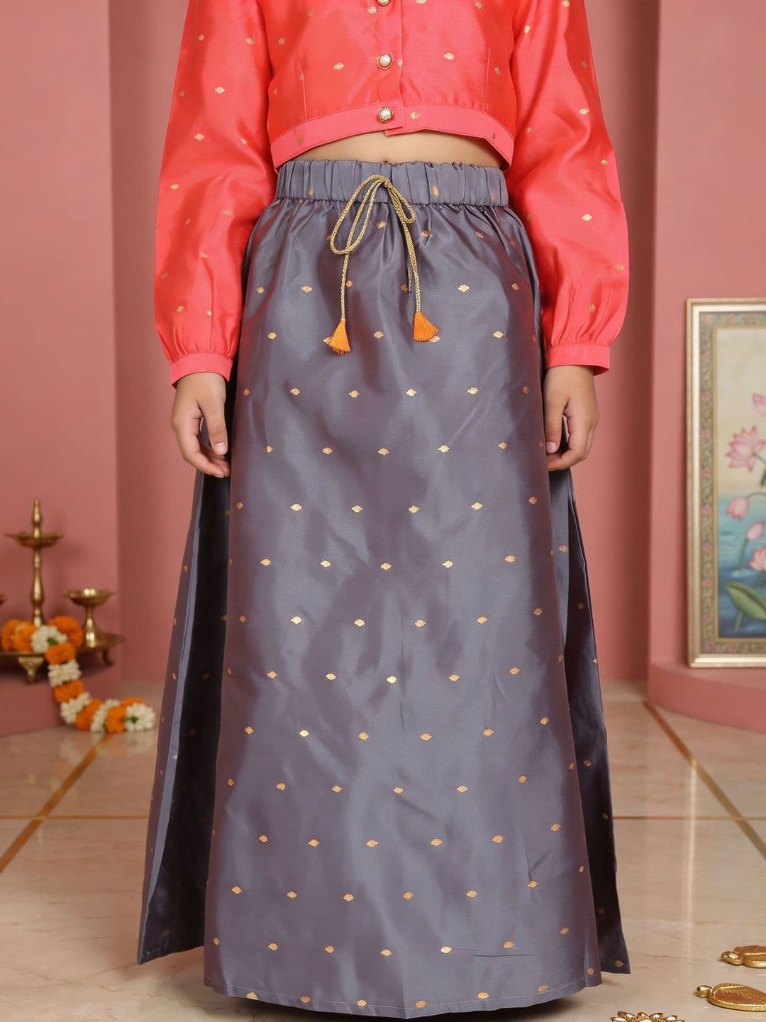 KiddoPanti Girls Embellished Ready to Wear Lehenga Choli Set thumbnail 2