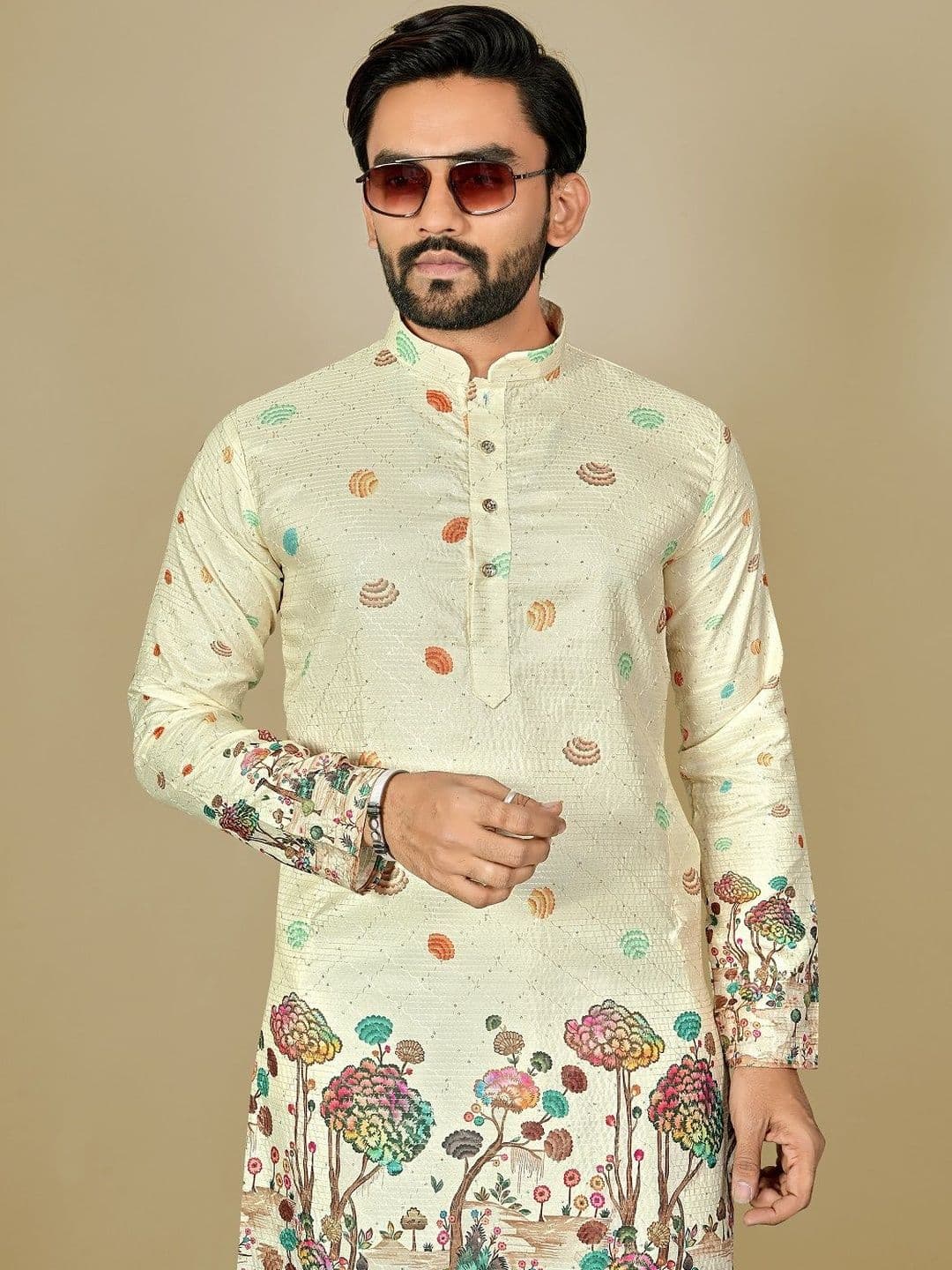 Leipzig Fashion Men Floral Printed Floral Kurta thumbnail 5