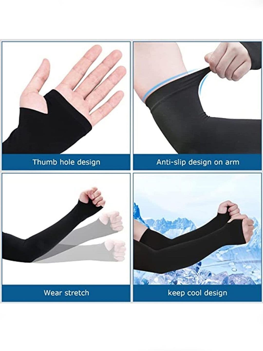 Xjarvis Unisex Pack of 4 Sun Protection Hand Sleeves With Thumb Hole Arm Fingerless Gloves thumbnail 5