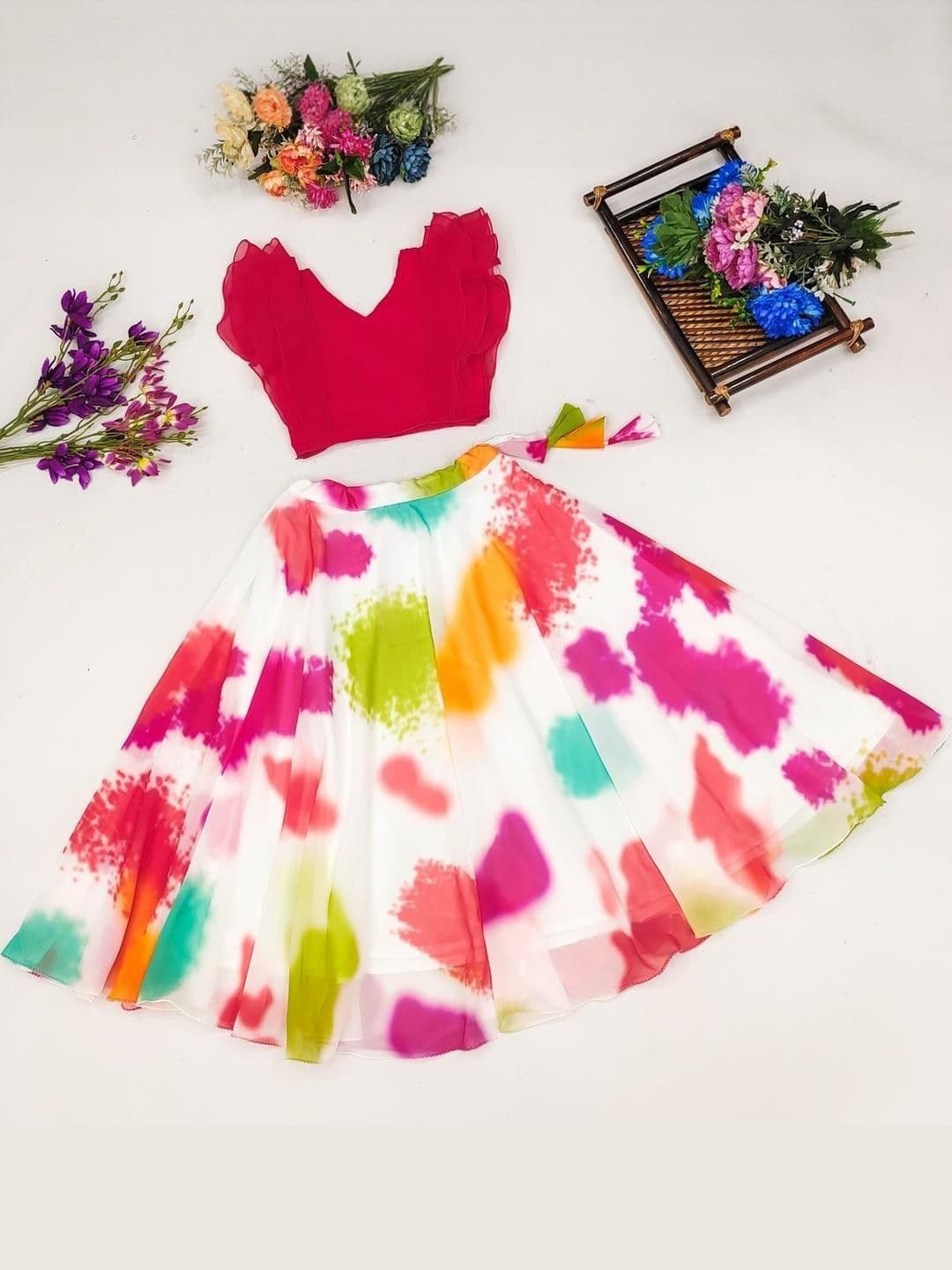 RJ ONLINE Dyed Silk Georgette Lehenga Choli thumbnail 3