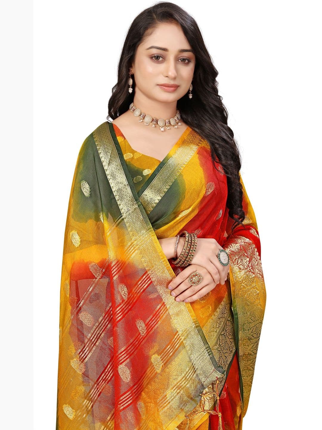 KOTHARI BS Bandhani Zari Organza Patola Saree thumbnail 6