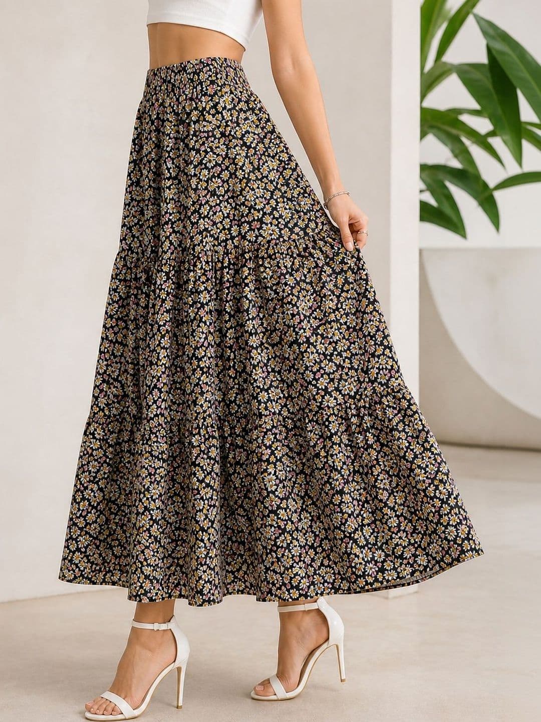 AmorLuxe Women Floral Micro or Ditsy Print Midi Tiered Skirt thumbnail 5