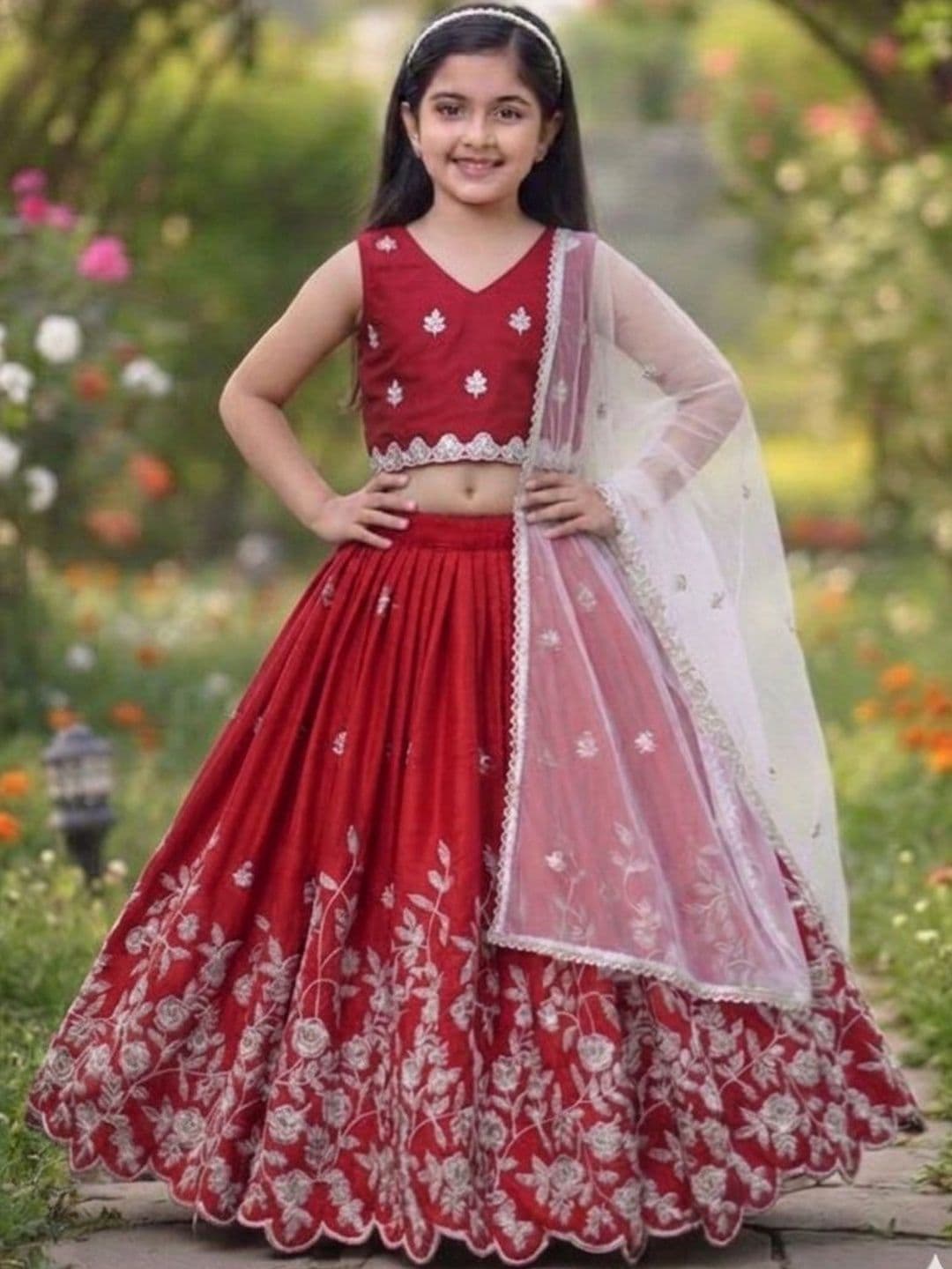RJ ONLINE Girls Embroidered Thread Work Tie and Dye Ready to Wear Lehenga & Blouse With Dupatta - view 1