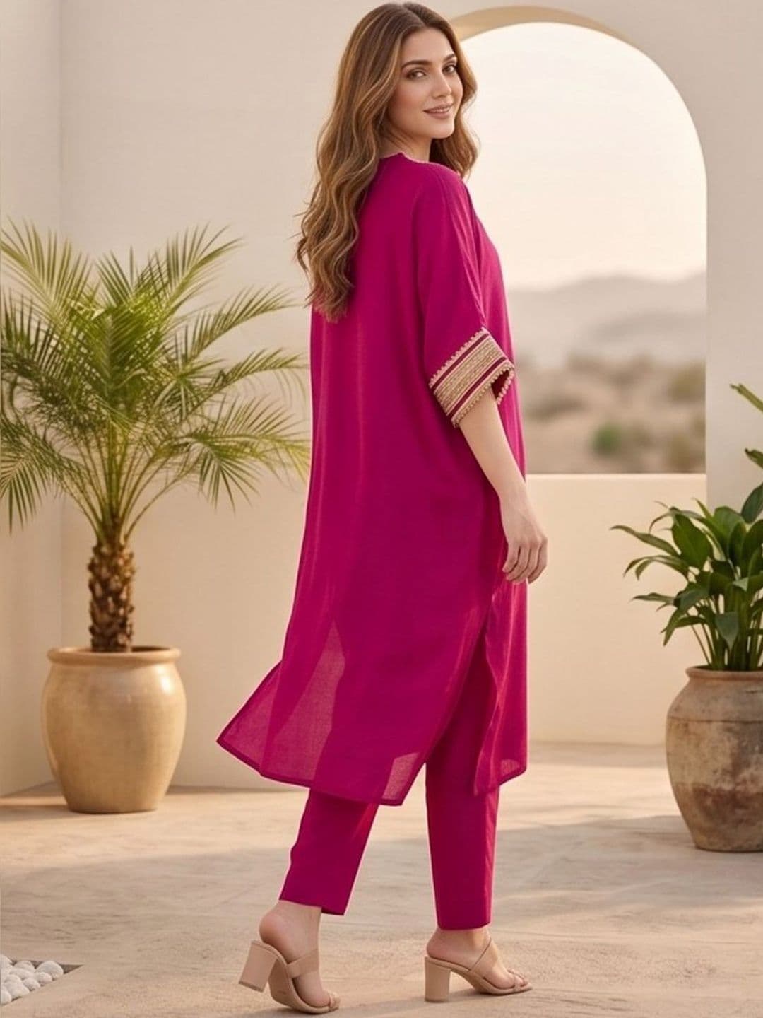 Varanga Women Dyed Regular Gotta Patti Kurta with Trousers thumbnail 2