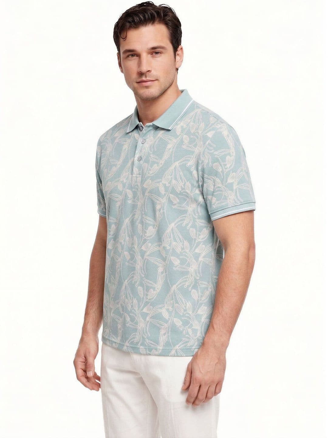 Status Quo Men Floral Printed Polo Collar T-shirt thumbnail 5