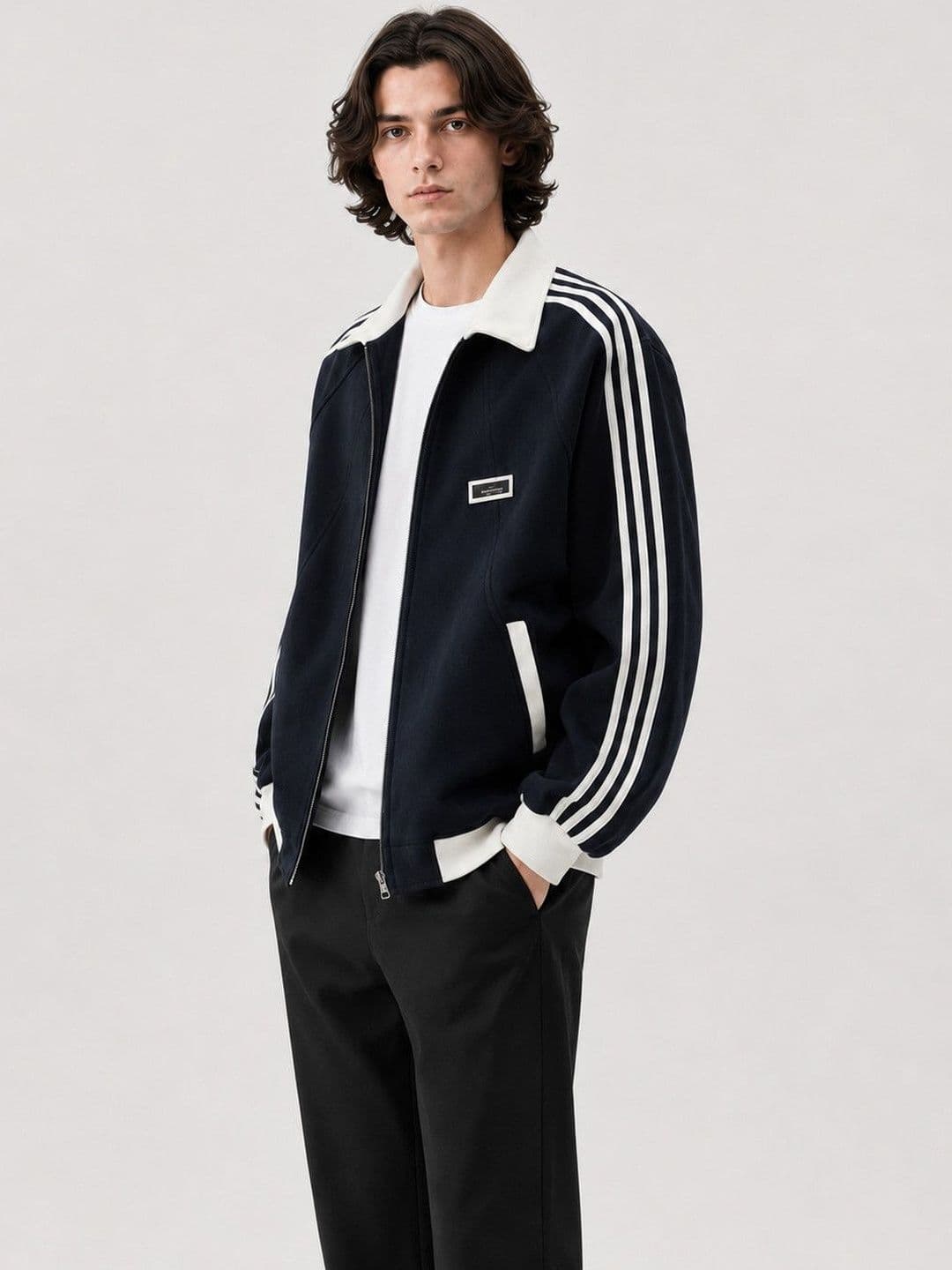 Suo Men Striped Sporty Jacket thumbnail 2