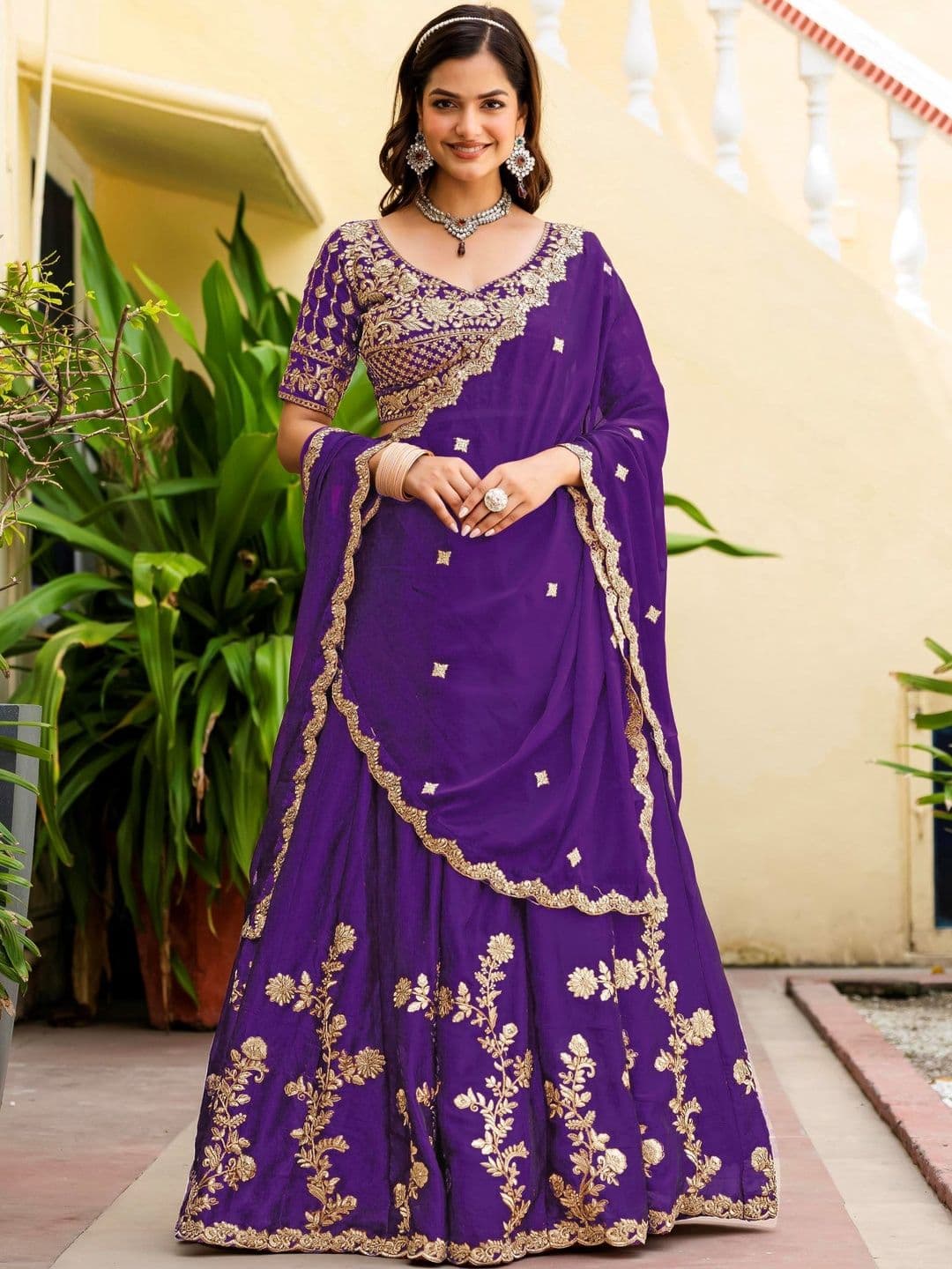 JIHU CULTURE Embroidered Semi-Stitched Lehenga & Blouse With Dupatta - view 1