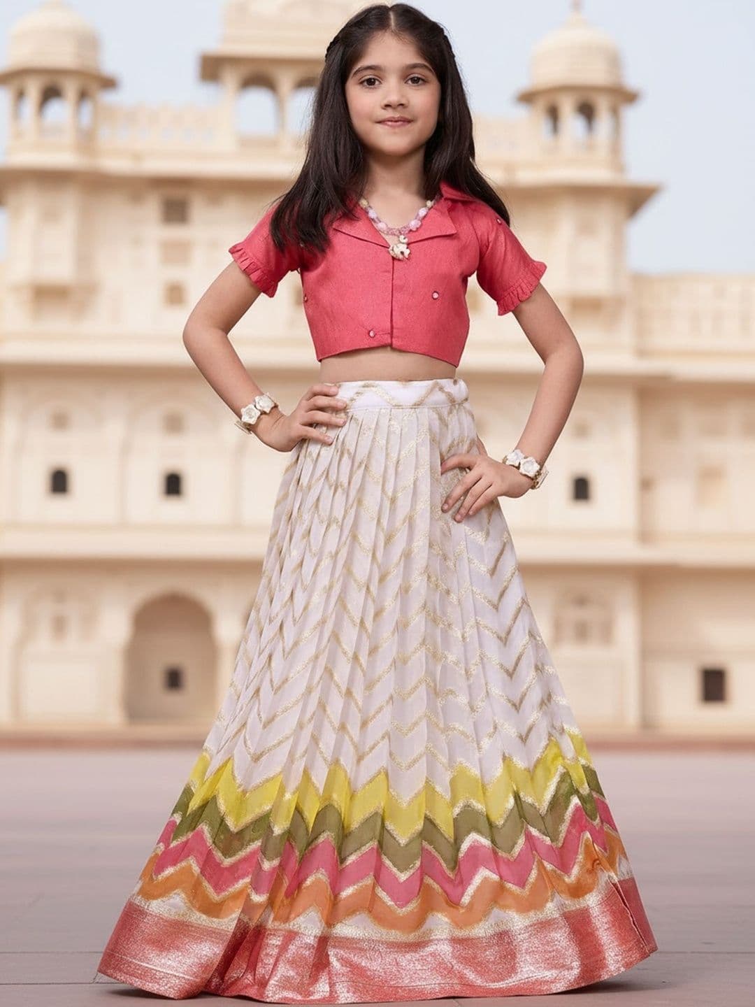 KALANANDI Girls Mirror Work Ready to Wear Lehenga & - view 1