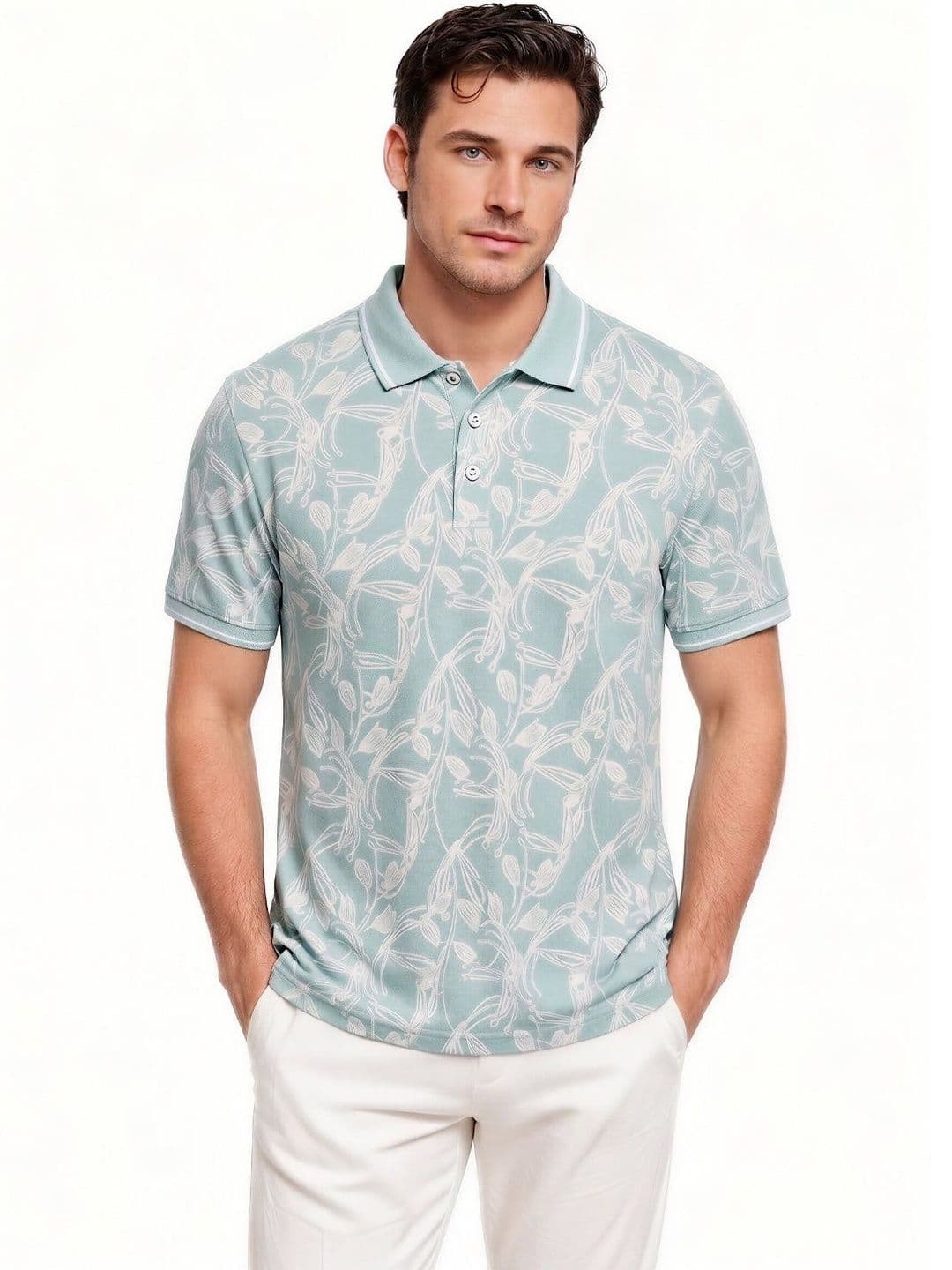 Status Quo Men Floral Printed Polo Collar T-shirt - view 1