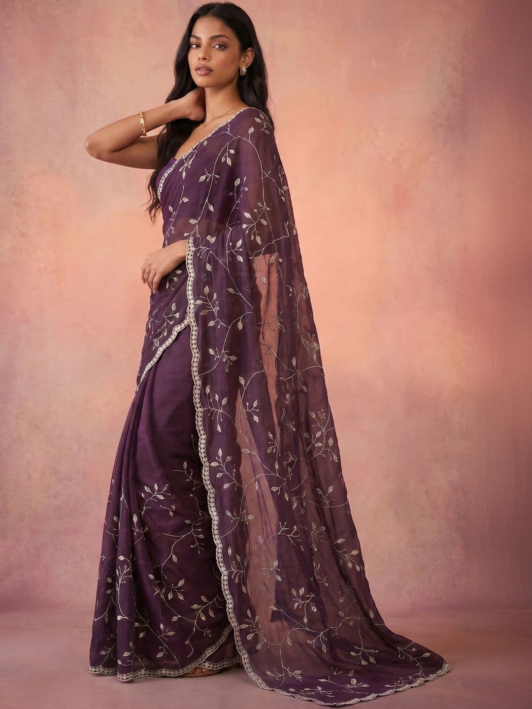 DRIP CHOWK Woven Design Embroidered Pure Chiffon Saree - view 1
