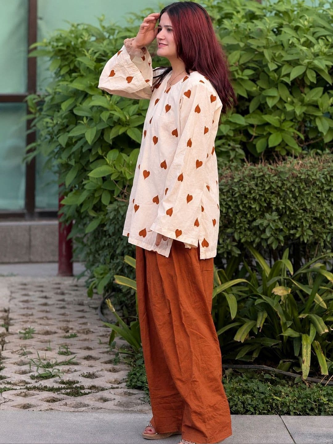 GoSriKi Women's Rust Rayon Blend Embroidered Straight Short Kurta With Farshi Salwar Set thumbnail 4