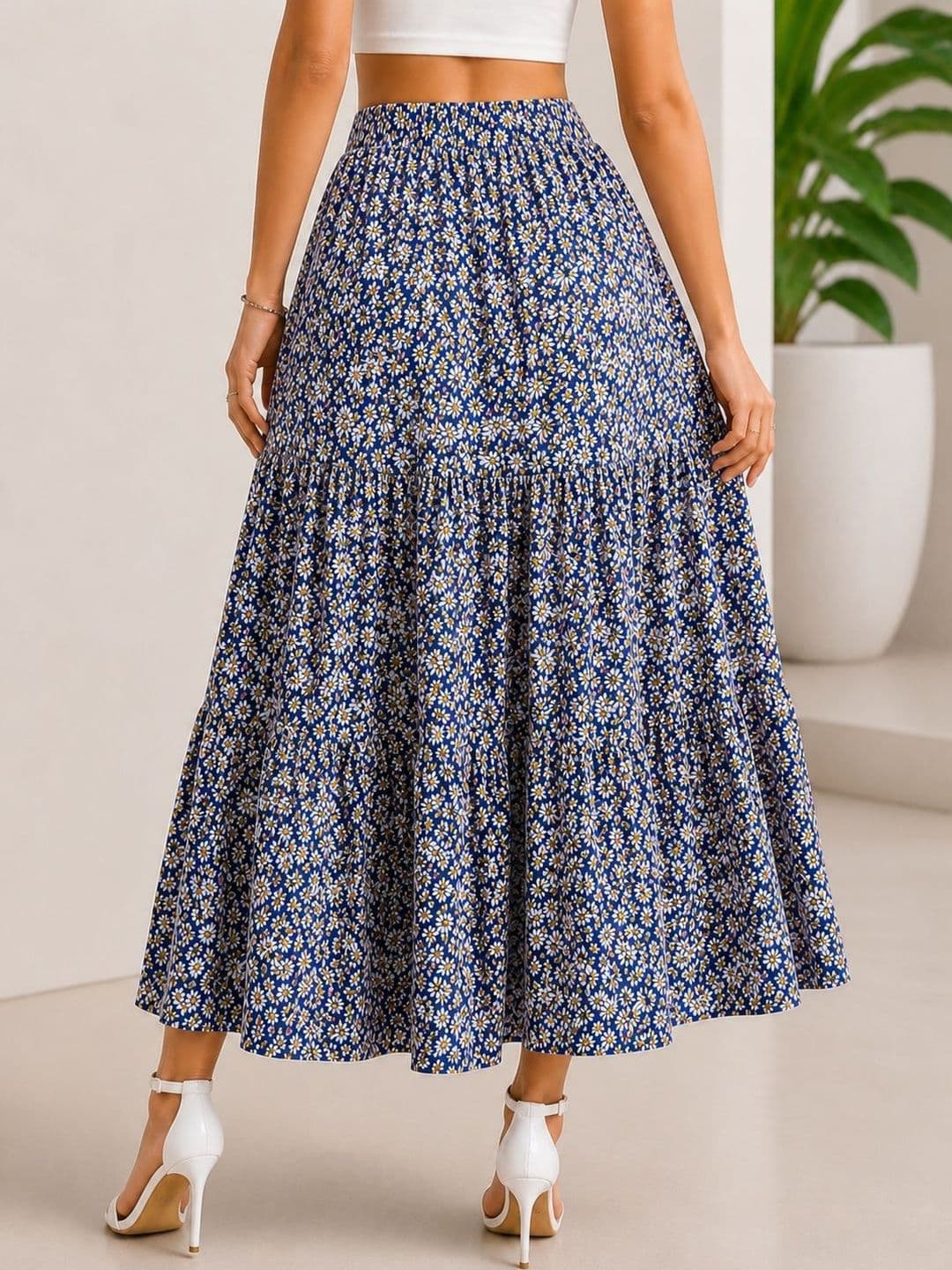 AmorLuxe Women Crepe Floral Micro or Ditsy Print Midi A-Line Skirt thumbnail 2