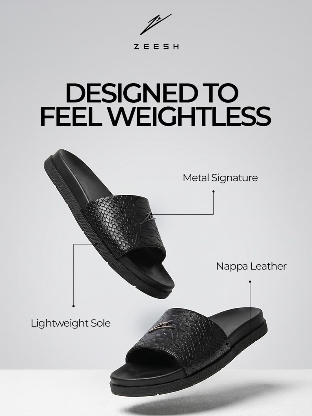 ZEESH Men Self Design Obsidian Leather Sliders Flip Flops thumbnail 3