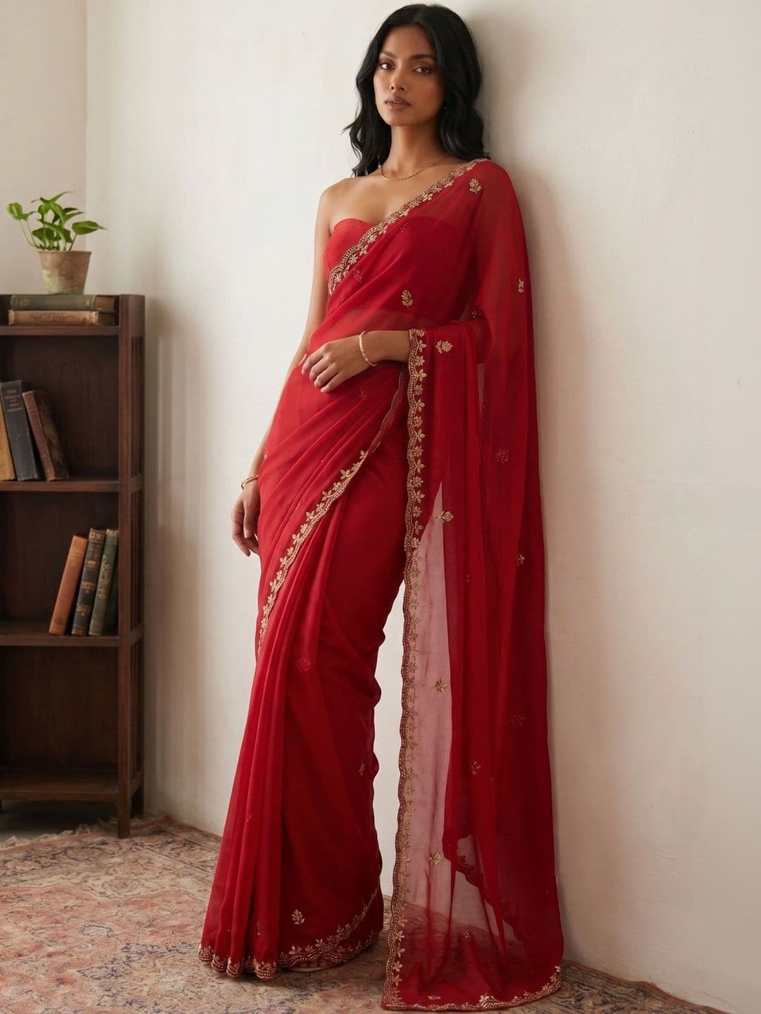 DRIP CHOWK Embellished Embroidered Pure Georgette Heavy Work Saree thumbnail 2
