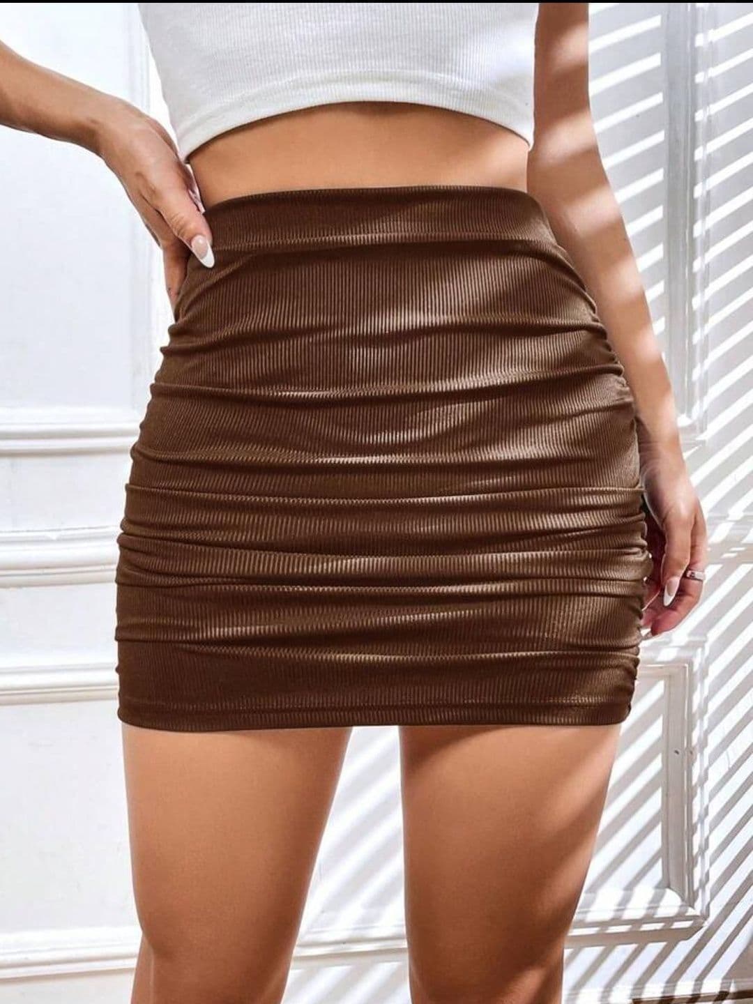JINJIN FASHION Women Self Design Ruched Mini Straight Skirt thumbnail 5