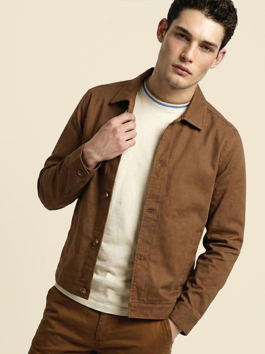SIMON CARTER LONDON Men Spread Collar Cotton Open Front Jacket thumbnail 3