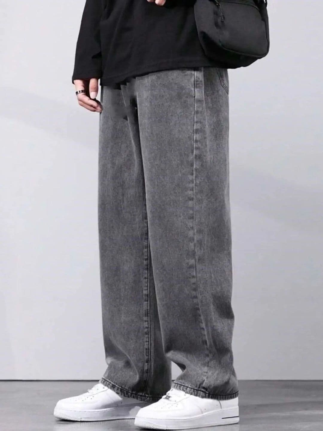 GARTEEN Men Wide Leg Mid-Rise Dark Shade Stretchable Jeans thumbnail 3