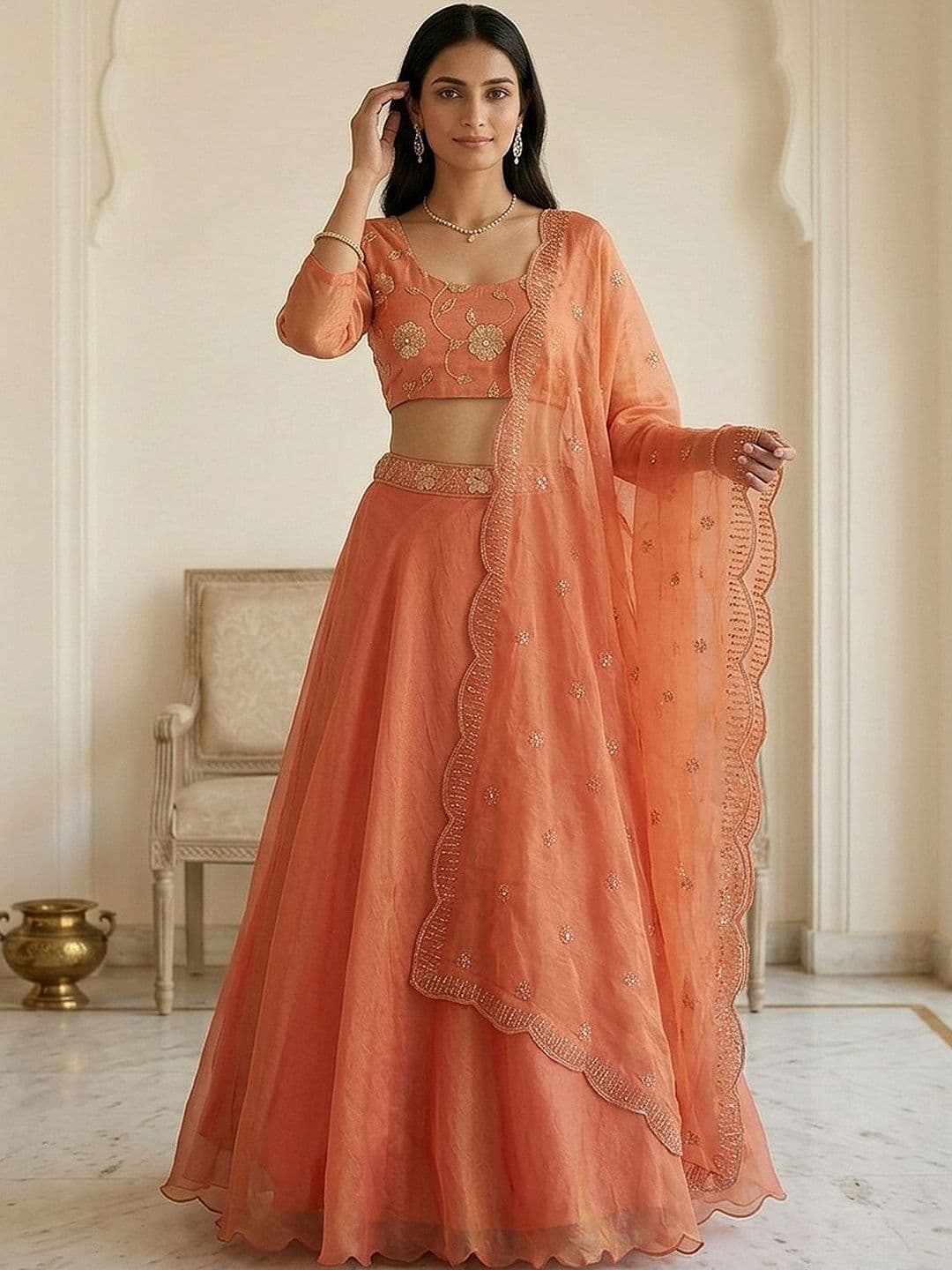 Warthy Ent Embroidered Thread Work Ready to Wear Lehenga & Blouse With Dupatta thumbnail 3