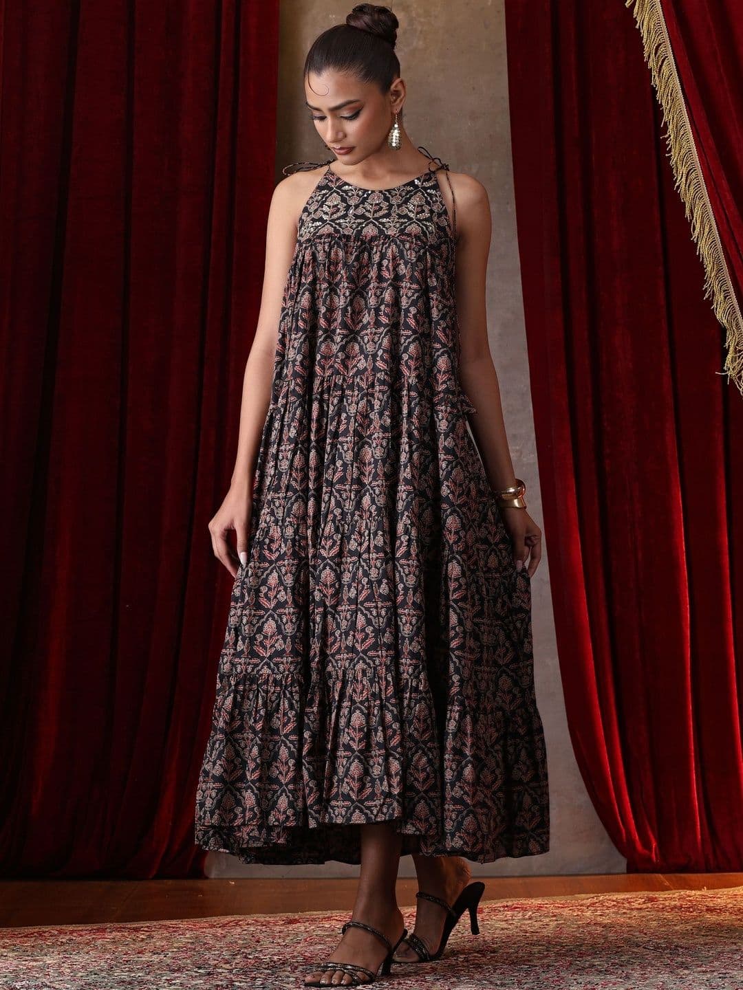 Khushal K Ethnic Motifs Print Halter Neck A-Line Maxi Dress - view 1