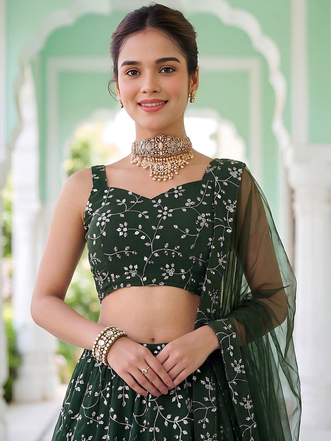 Zeel Clothing Embellished Sequinned Semi-Stitched Lehenga & Blouse With Dupatta thumbnail 3