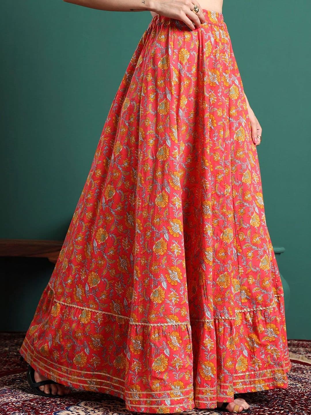 Sangria Women Cotton Cotton Cambric Floral Maxi Flared Skirt thumbnail 6