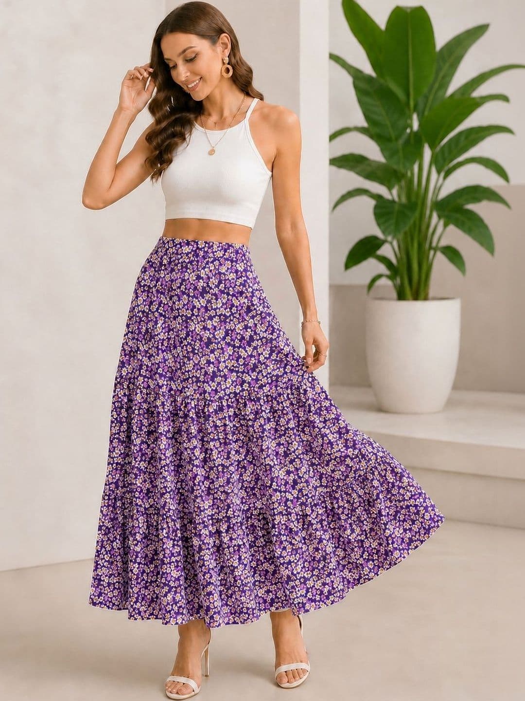 AmorLuxe Women Floral Maxi A-Line Skirt - view 1