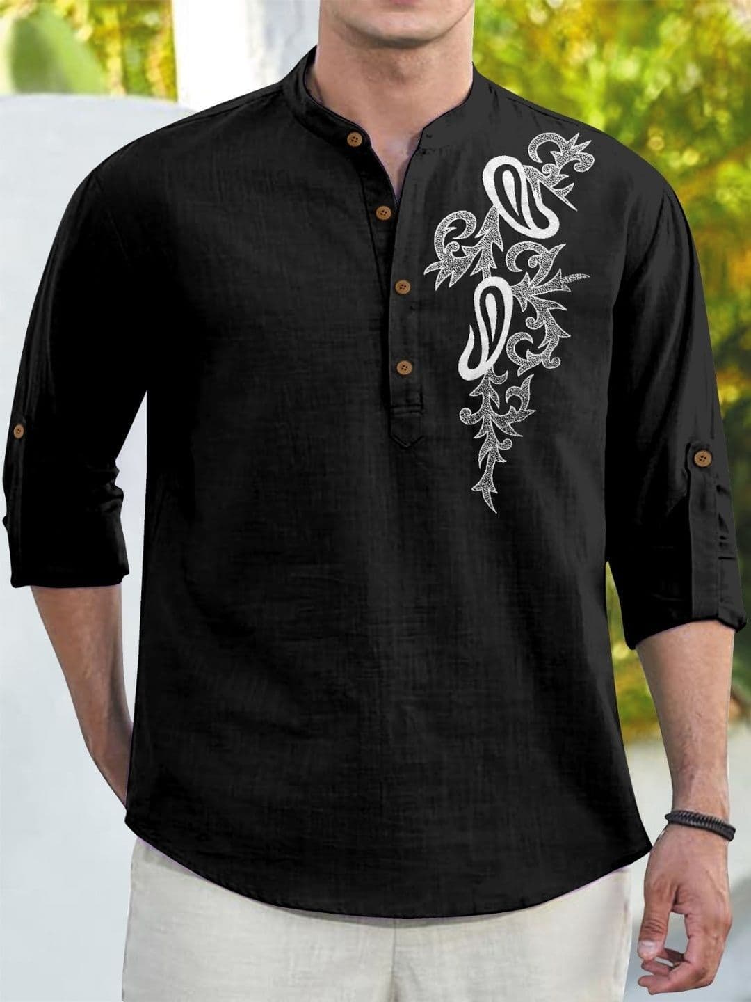 CLOTHING VEDA Men Floral Mandarin Collar Kurta thumbnail 3