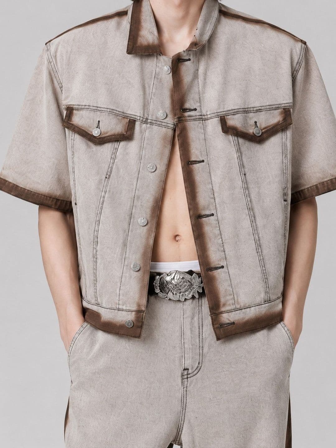 RDSTR Men Colourblocked Crop Denim Jacket thumbnail 6