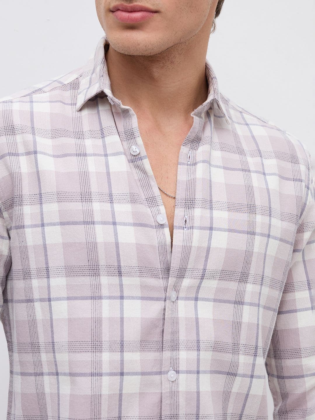 VASTRADO Dusty Pink Micro Herringbone Windowpane Checks Shirt thumbnail 4
