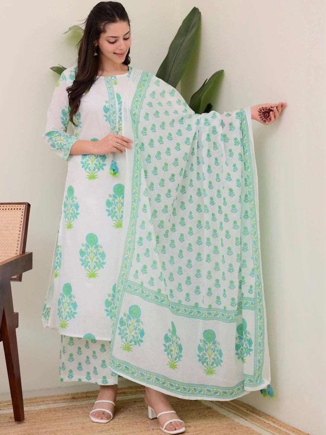 KALINI Women Floral Printed Regular Kurta with Palazzos & With Dupatta - view 1