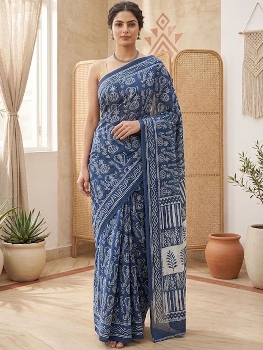 Sangria Printed Block Print Sarees Blouse thumbnail 6