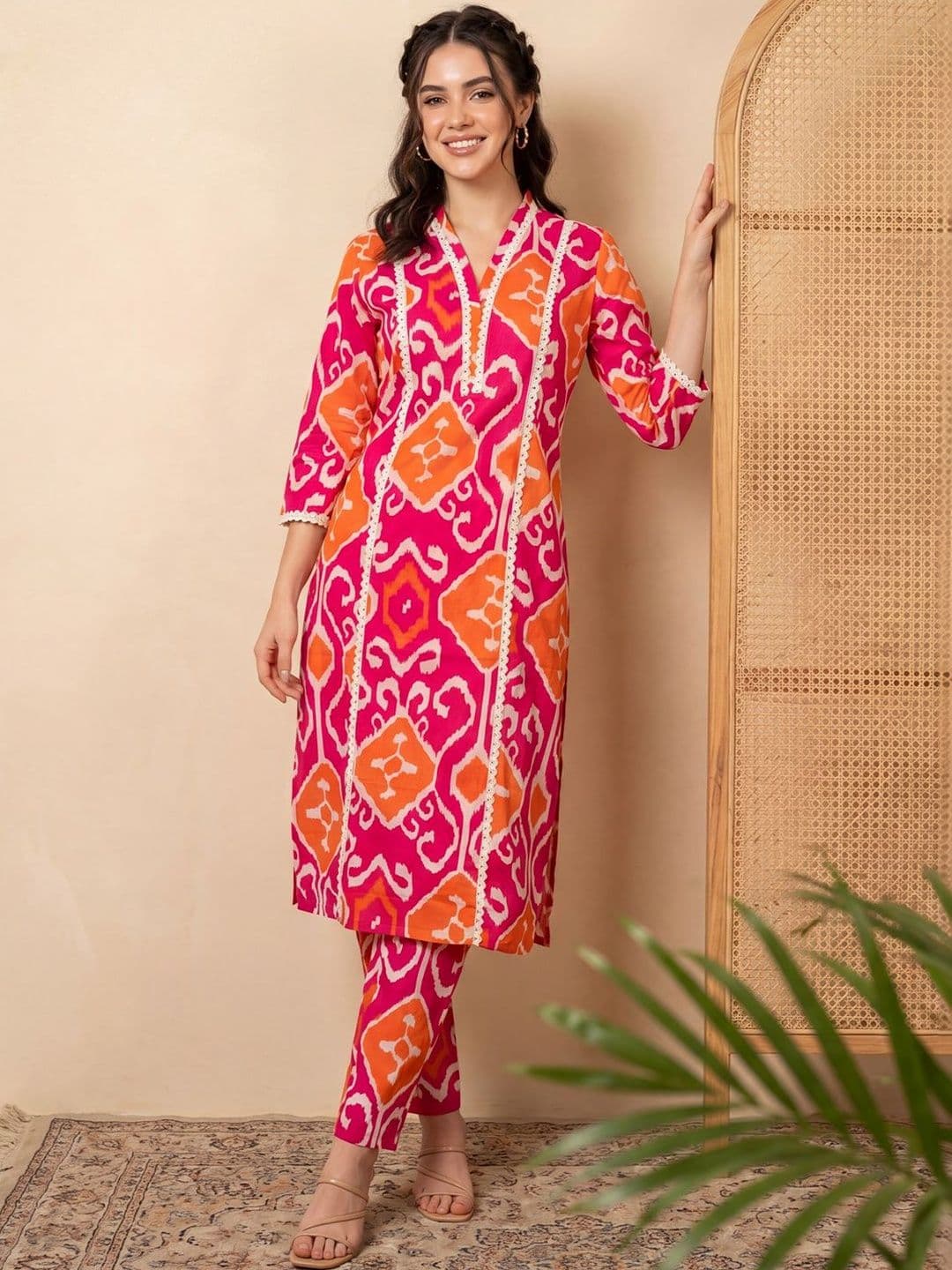 Indo Era Women Ethnic Motifs Printed Regular Pure Cotton Kurta with Trousers thumbnail 5