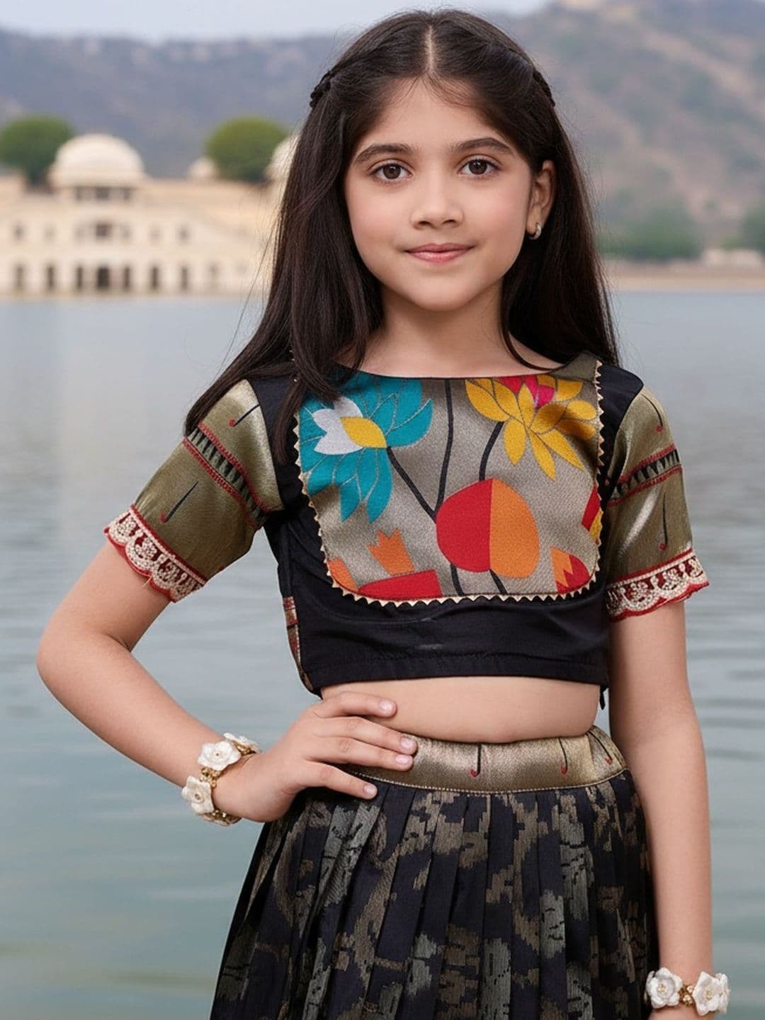 KALANANDI Girls Embroidered Ready to Wear Lehenga & thumbnail 4