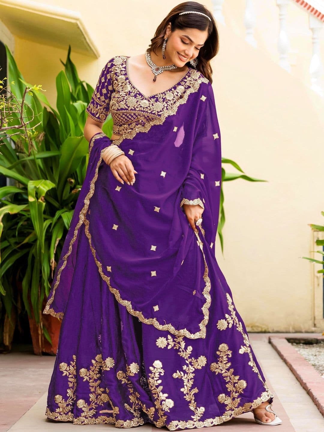 JIHU CULTURE Embroidered Semi-Stitched Lehenga & Blouse With Dupatta thumbnail 4