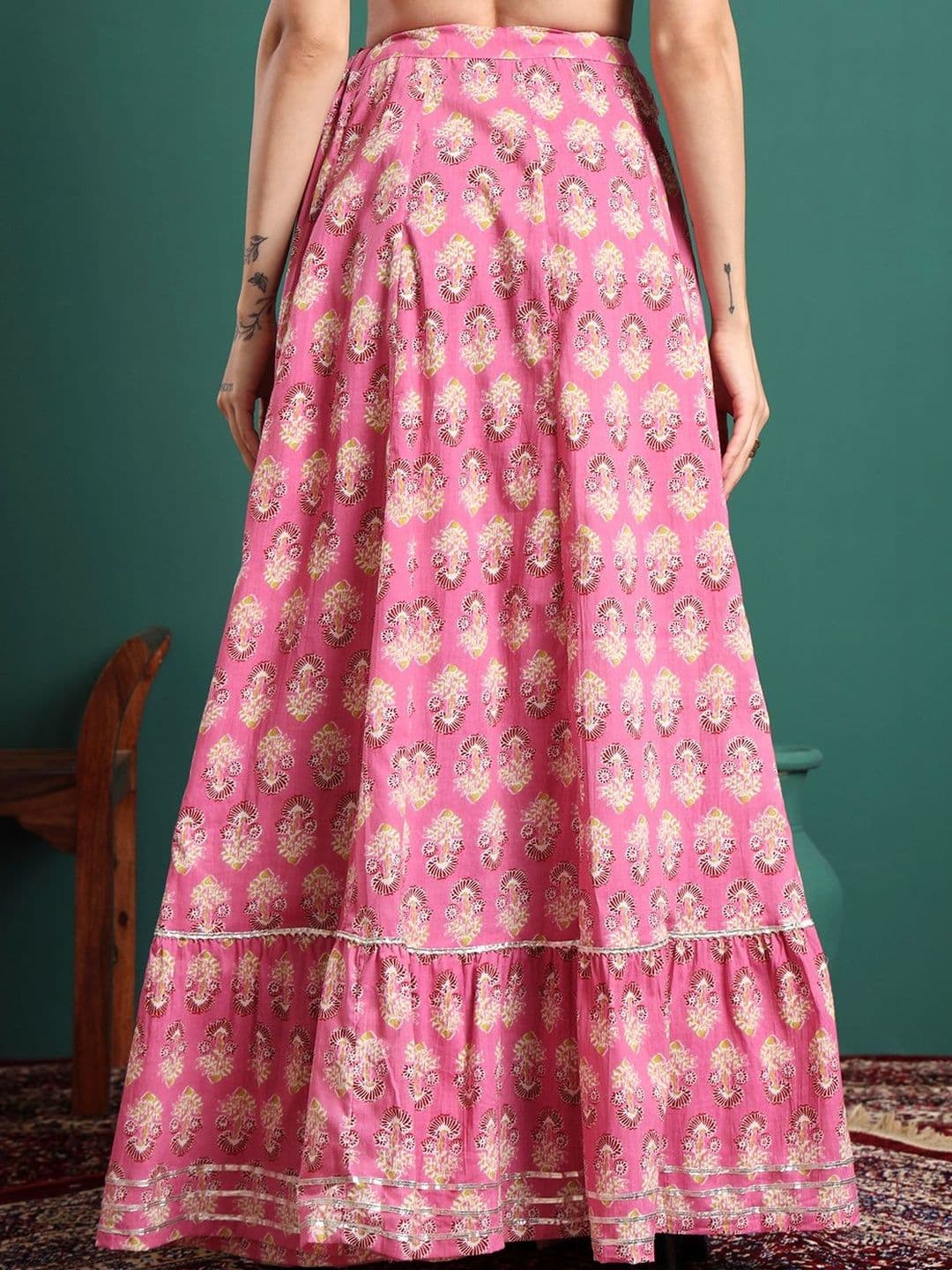 Sangria Women Cotton Floral Maxi Flared Skirt thumbnail 2
