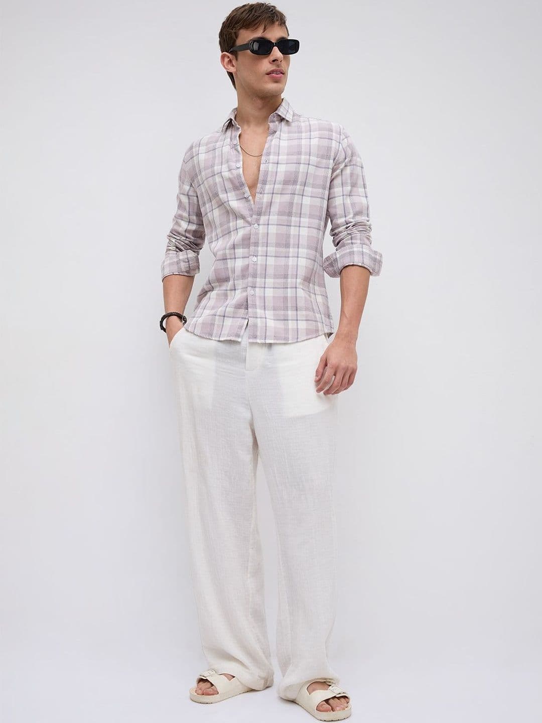 VASTRADO Dusty Pink Micro Herringbone Windowpane Checks Shirt thumbnail 6