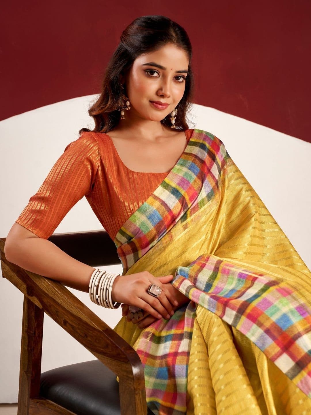 House of Pataudi Striped Tussar Sarees Blouse Piece thumbnail 6