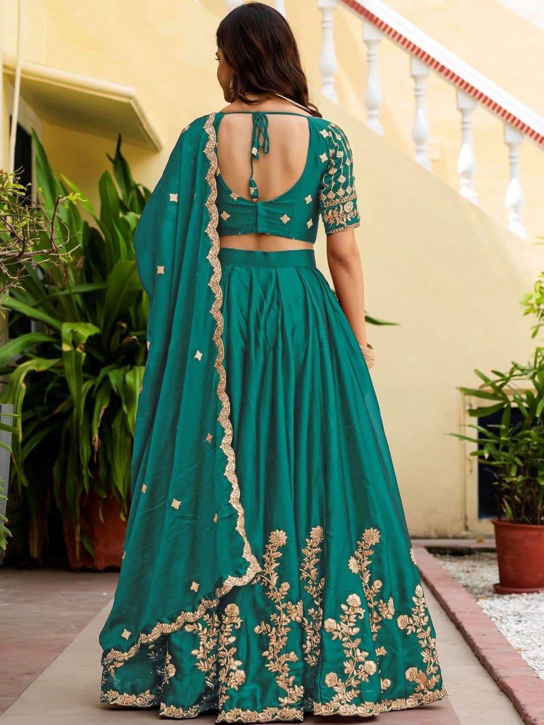 JIHU CULTURE Embroidered Thread Work Semi-Stitched Lehenga & Blouse With Dupatta thumbnail 5