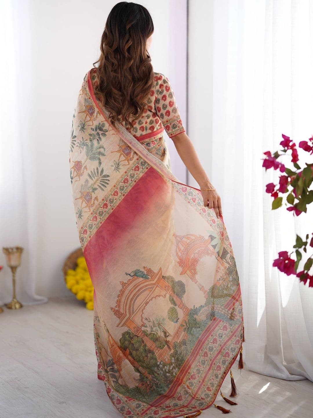 Siya Fashion Ethnic Motifs Linen Blend Designer Saree thumbnail 4