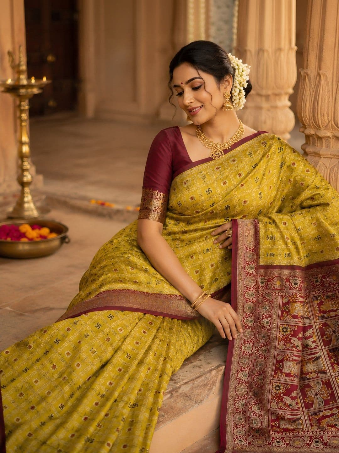 KAILASA Ethnic Motifs Zari Art Silk Handloom Kanjeevaram Saree thumbnail 3