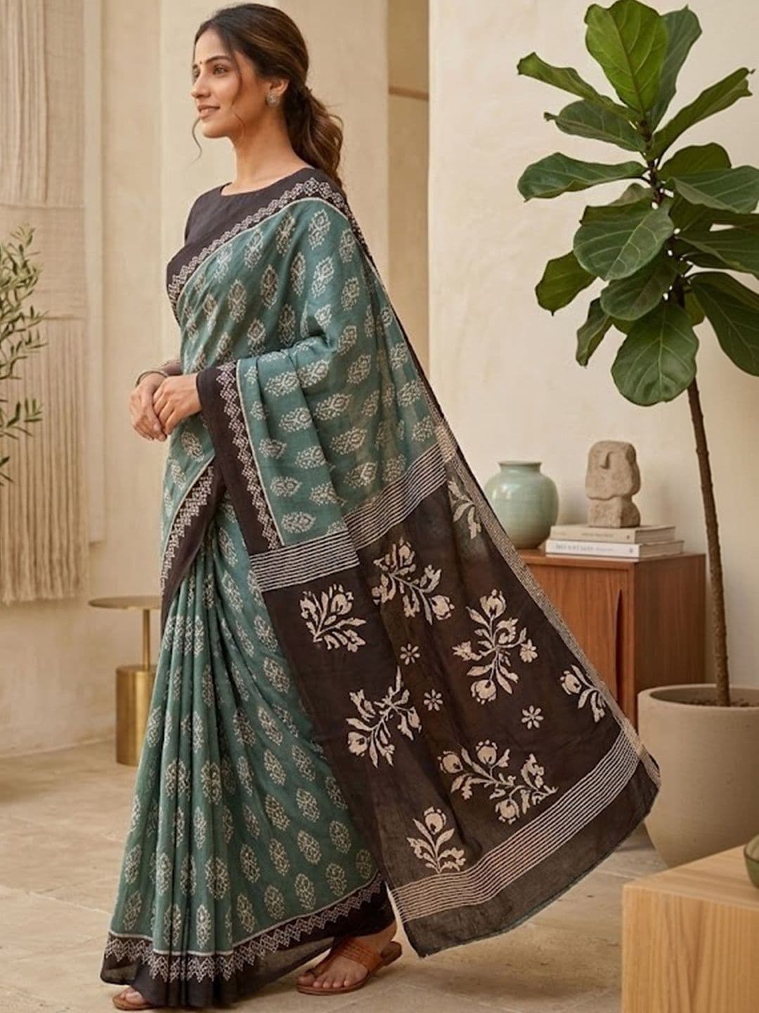 Sangria Printed Pure Cotton Block Print Sarees Blouse thumbnail 4
