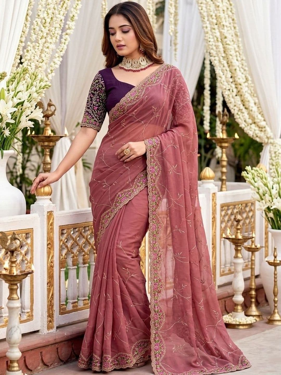 LeeliPeeri Designer Ethnic Motifs Embroidered Poly Georgette Heavy Work Saree thumbnail 4